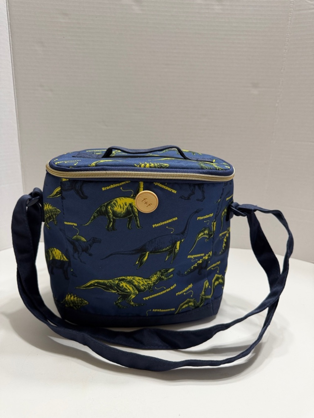F&F Navy Lunch Bag with Yellow-Green Dinosaur Print